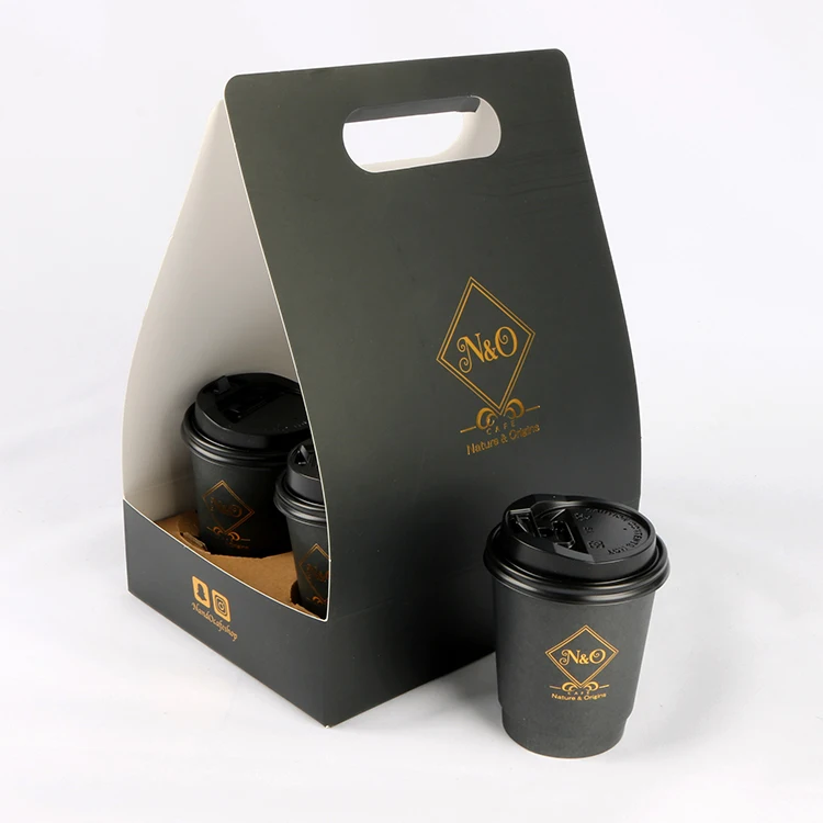 custom logo double wall gold foil stamping all black hot coffee paper cup with lid