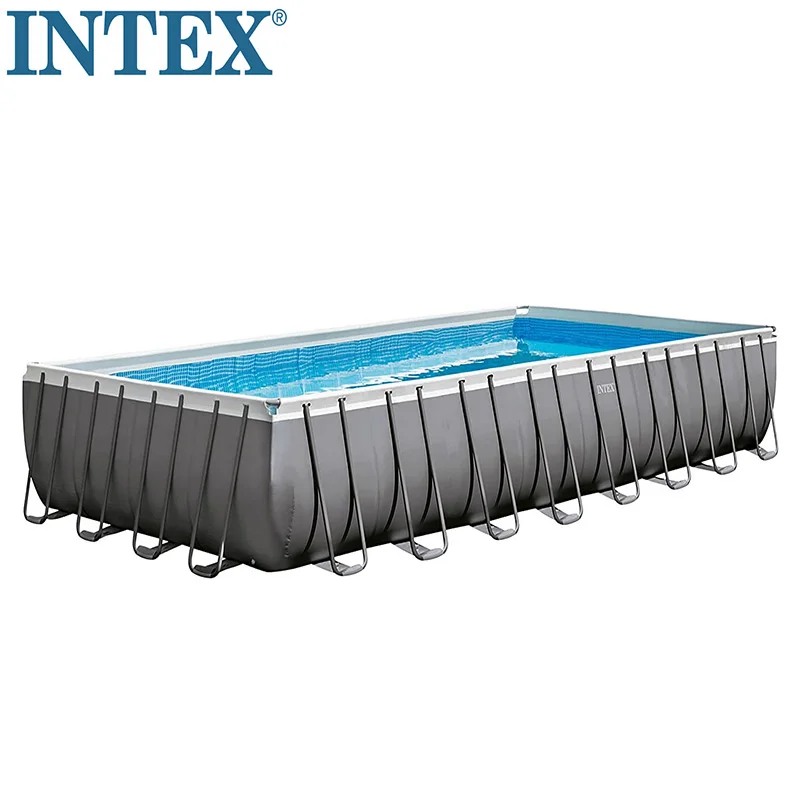 Intex 26364 Durable Above Ground Swimming Pool Rectangular Metal Frame Pool Big Outdoor Garden Ultra Frame Pool