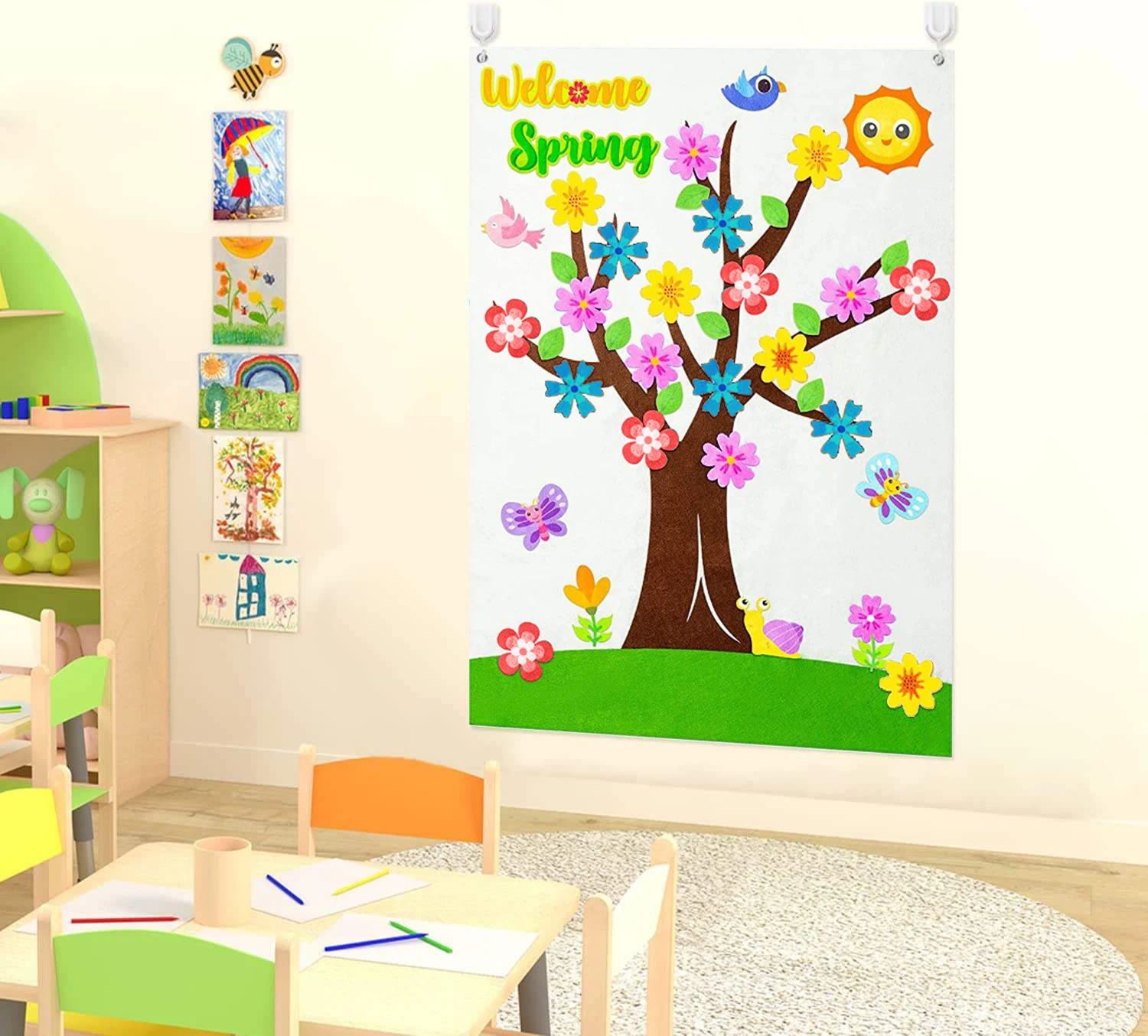 Activity Creative Game Wall Hanging Decor DIY Tree Flower Butterfly Bird Detachable Ornaments Felt Board Craft Kit