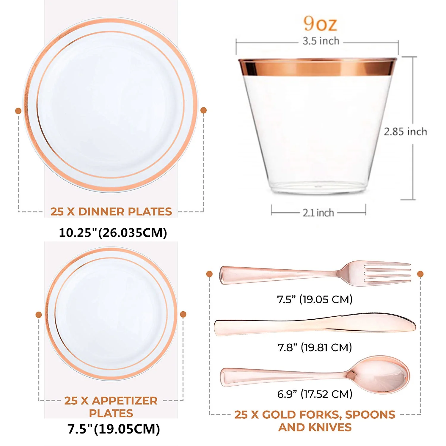 150 PCS Silver Dinnerware Set for Weddings, Receptions, Buffets - Service for 25 Guests Disposable Plates