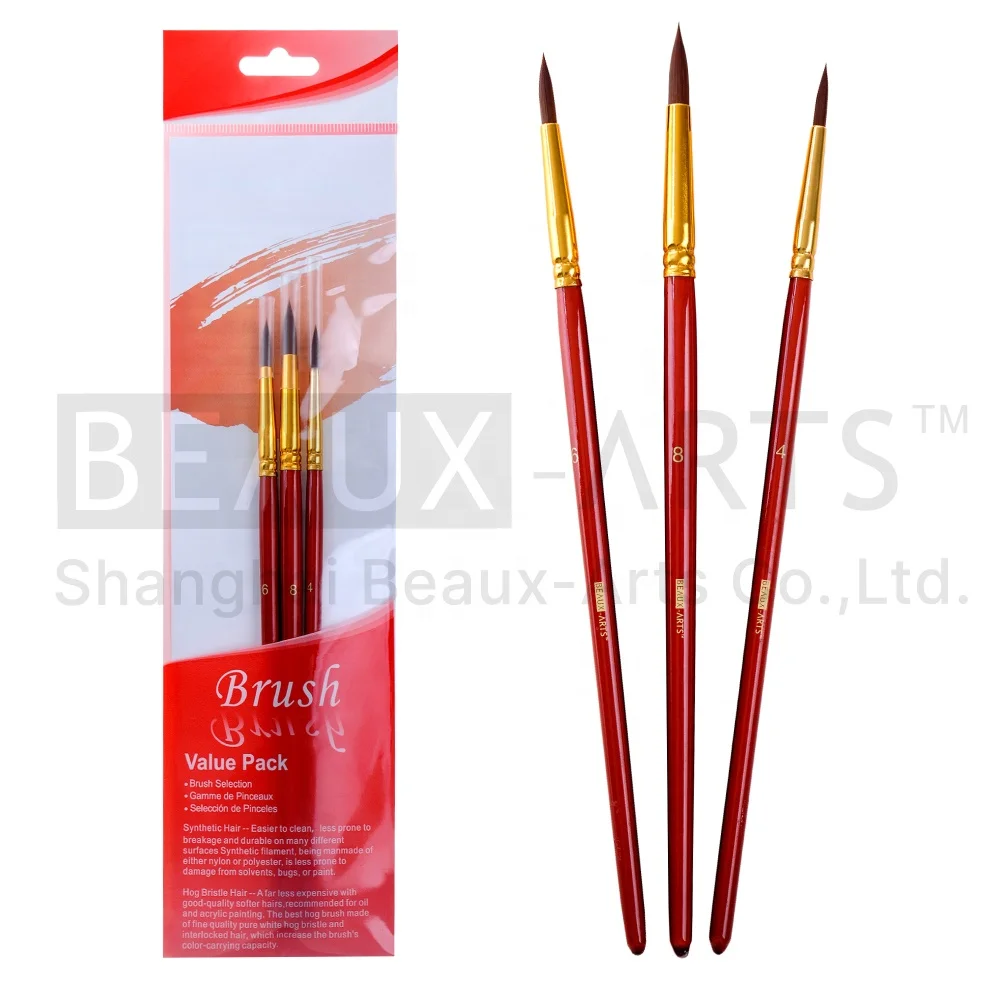 3pcs Synthetic Acrylic Artist Art Paint Brush Hair Silver Aluminium Ferrule and Blue Wooden Handle
