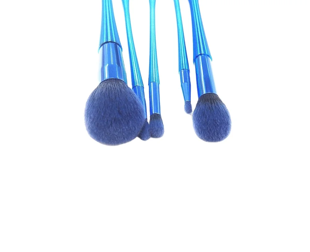 
5pcs set blue fibre artificial hair makeup cosmetic brushes with crystal metal hand 