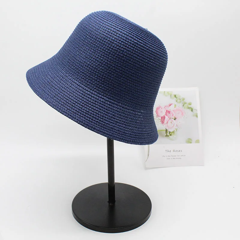 New Style Women High Quality Straw Bucket Hat plain Summer UV Protection Straw Hat