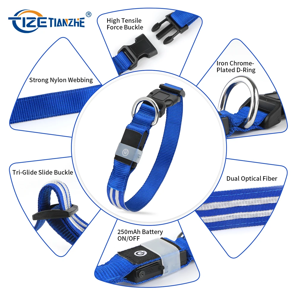 Fashion Glow In The Dark Dog Safety Pet Devices at Night LED Flashing Dog Necklace Two-Line Optical Fiber Dog Collars Light