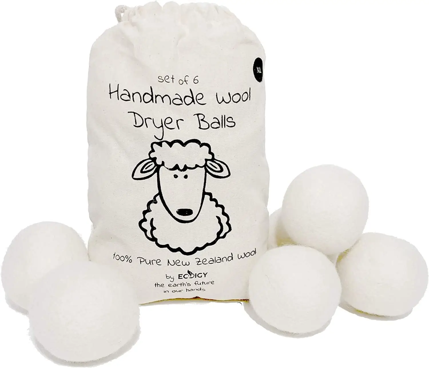 100% New Zealand Wool Dryer Balls Organic XL 6-Pack by Reusable Fabric Softener dryer balls for Laundry Dryer Sheets Alternative