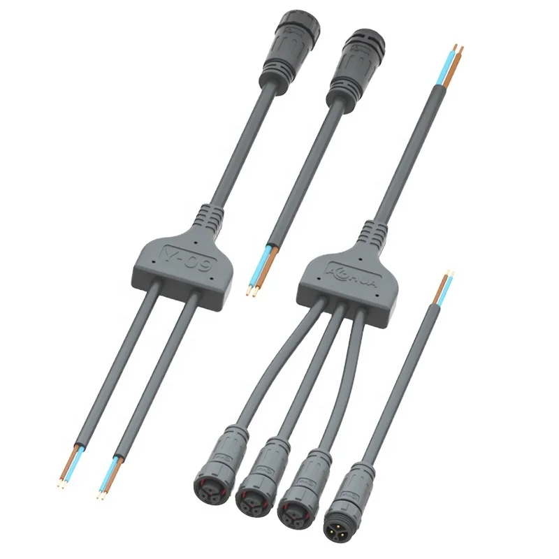AOHUA ip65 2 pin Y power cable connector splitter input 1 output two ports 2 3 4 pin mold plastic waterproof connector for light