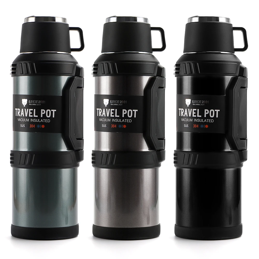 OKADI 4L Outdoor Travel Pot Double Wall 304 Stainless Steel Vacuum Thermos Flask with Handle