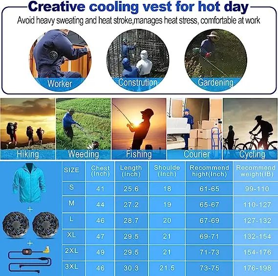 5V USB Cooling Jacket Air Conditioner Jacket with 4 Fans UV Resistant Cooling AC Fan Jacket Stand Casual Polyester OEM Unisex