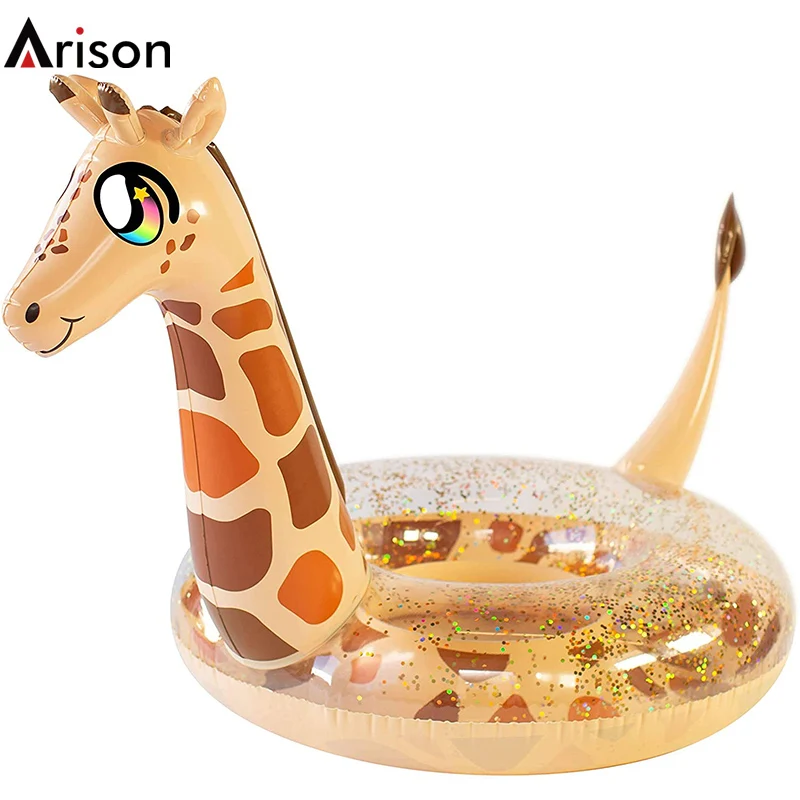 Durable thick PVC inflatable giraffe swim tube inflatable animal swim ring 3D animal swim tube toy customizable