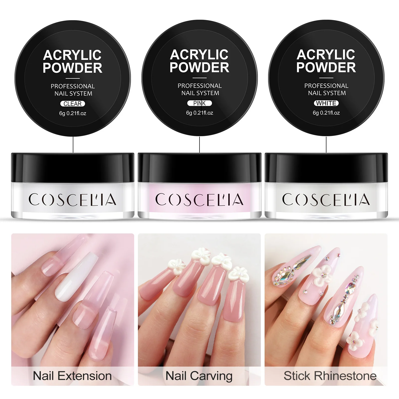Acrylic Powder 6g Buttery Smooth Wholesale Polymer Powder Nude Pink Cover Nail Extension Fast Dry 3D Decoration Acrylic Powder