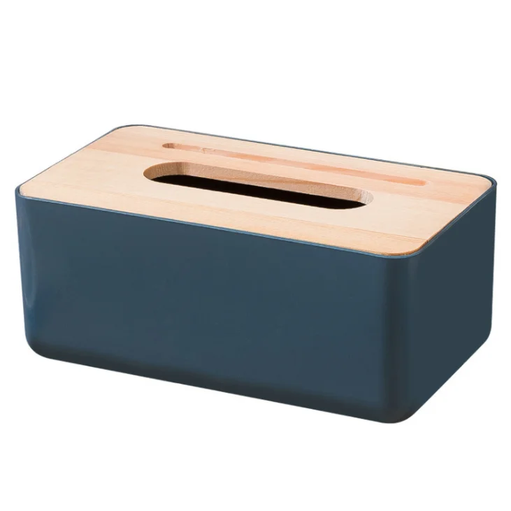 Plastic Tissue Box  Wooden Cover Solid Colors Napkin Holder Case Home Decoration