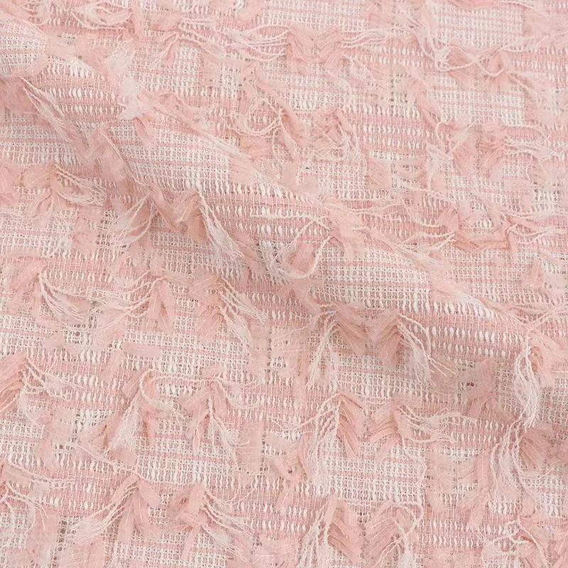 Hot selling non wovens feather-tassels fabric pink fabric spring and autumn tweed fabric for Women clothing