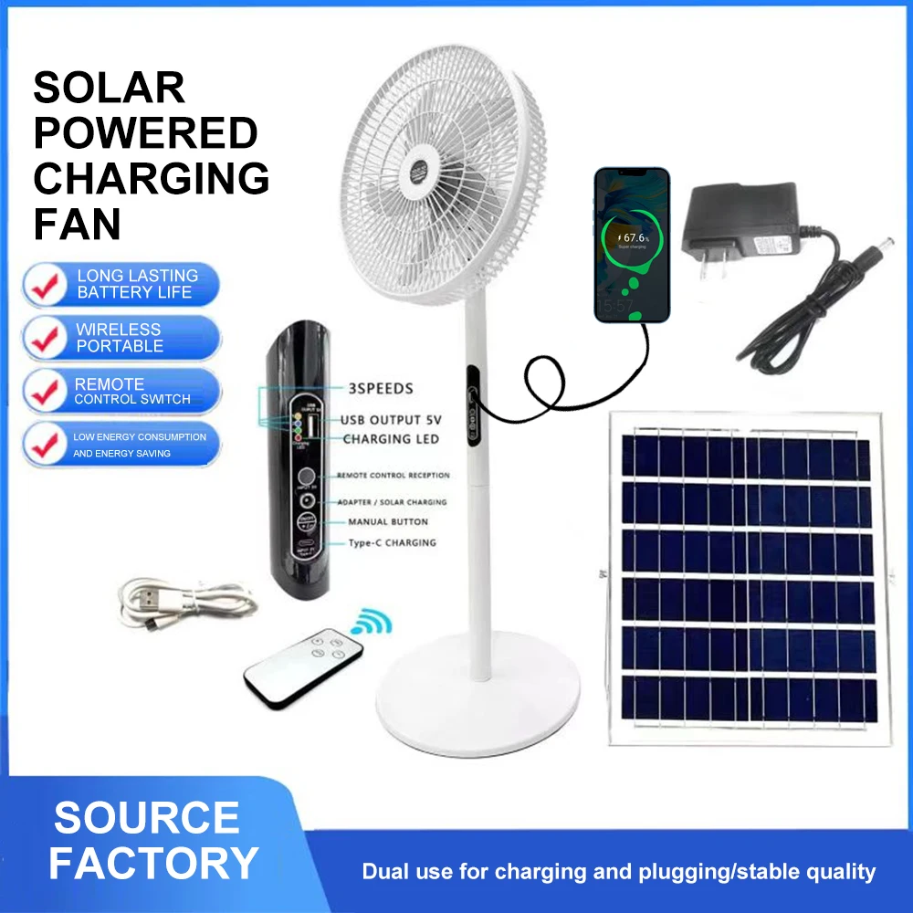 Solar-powered Fans China Supplier Sale Cheap Price AC and DC Fan Outdoor Potable Telescopic ACDC Eletrica Solar Powered Fans