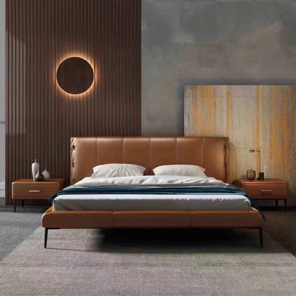 Italian Modern Double King Size Bed Bedroom Furniture Leather Upholstered Bed