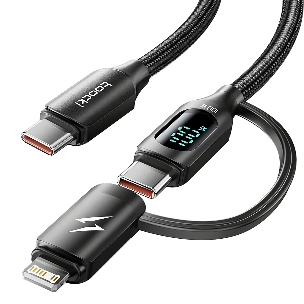 Toocki High quality  2 in 1 cable   Fast Charge Cable 100W  digital display  USB Cto Type C/IP interface For Mobil Phones