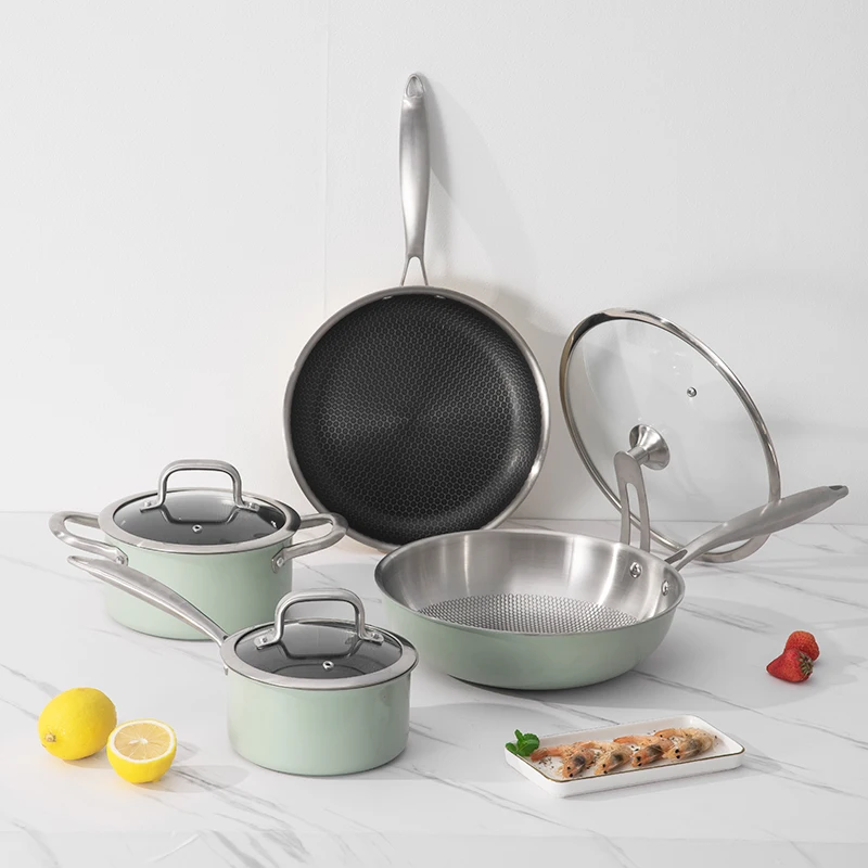 Customized Food Grade Safe Anti-Scratch Coating Cookwares Induction Kitchen Ceramic Nonstick Cookware Sets