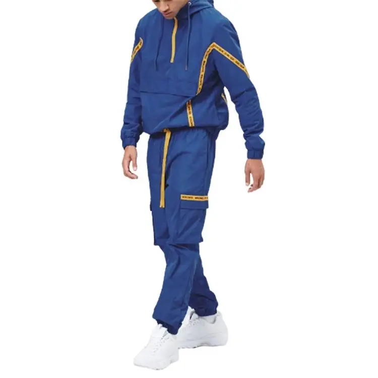 Popular Design Nylon Track Suit Men Cotton Velour Sweatsuit Logo Tracksuit