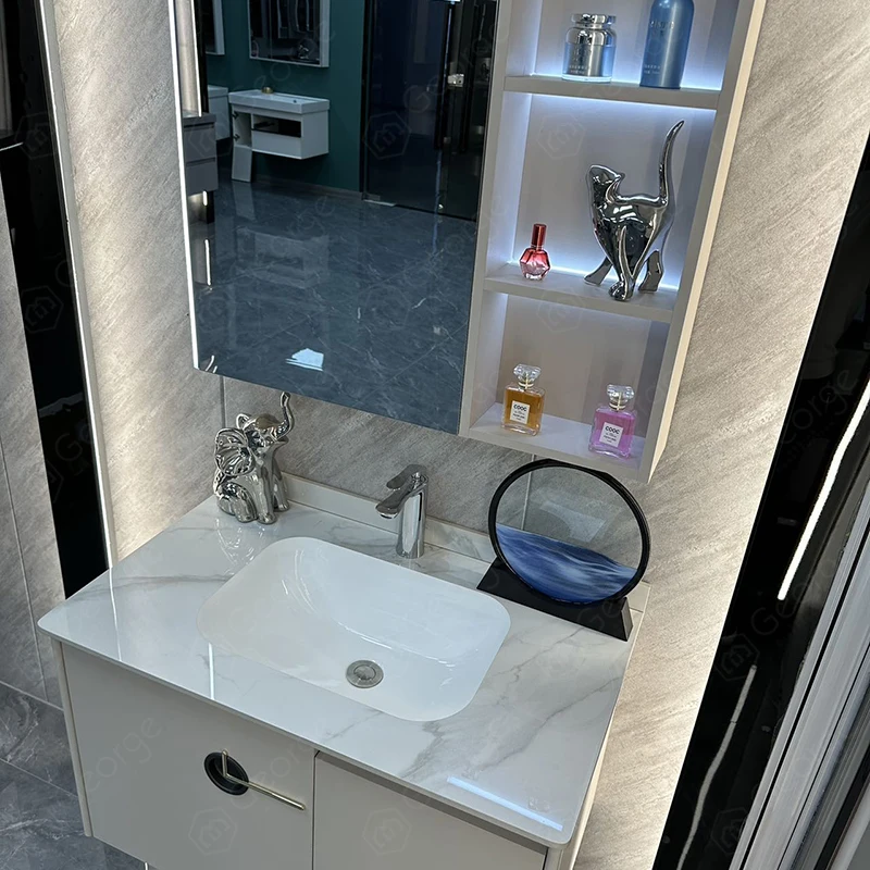 factory cheap wholesale eco-friendly MDF PVC plywood painting melamine bathroom cabinet vanity with sink basin