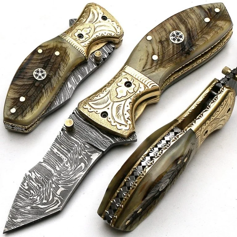 
SUPERB SPARROW CUSTOM DESIGN HAND MADE DAMASCUS FOLDING KNIFE WITH STAG HORN HANDLE AND AMAZING ENGRAVING AND FILE WORK 