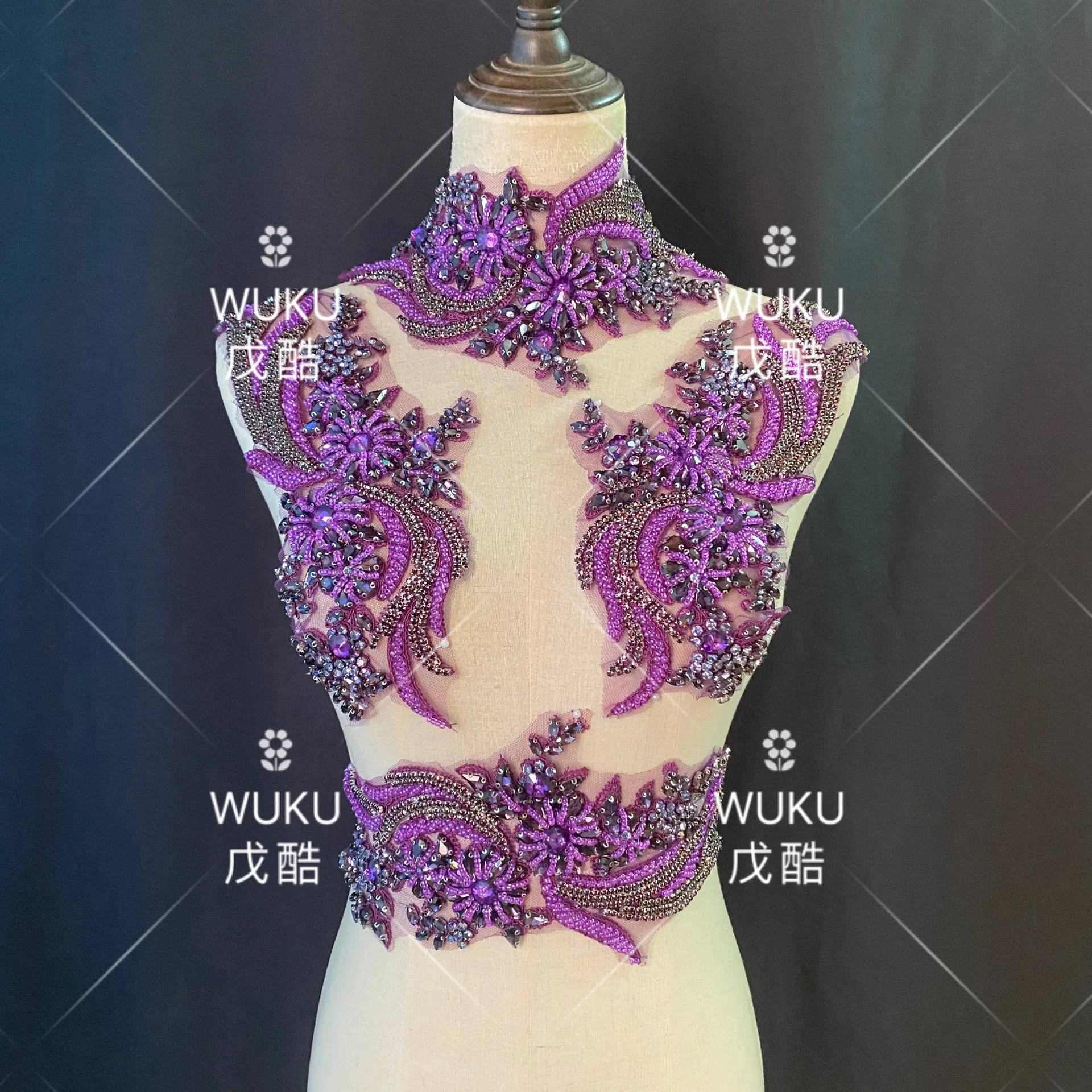 wuku wedding dress crystal lace applique in dark purple