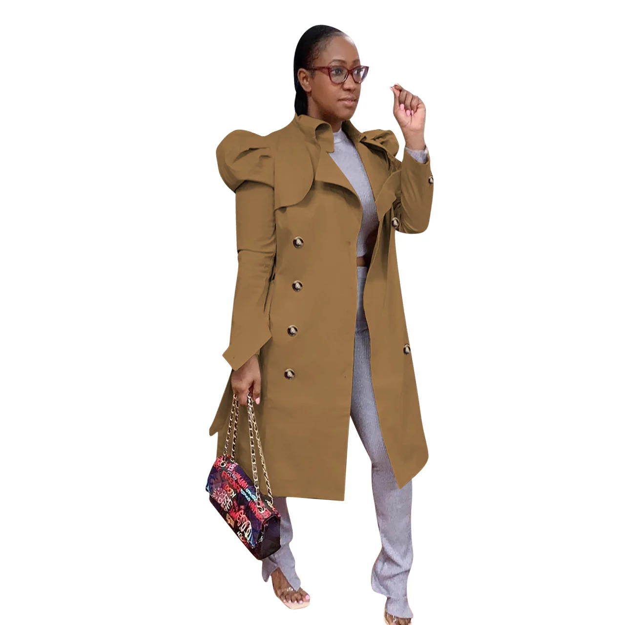 
Fashion Solid Petal Long Sleeve Button Women Jackets And Coats 2020 Winter Trench Coat For Women Ladies Trendy 