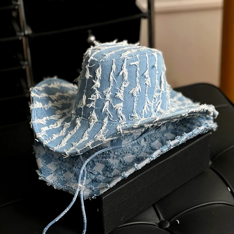 Unisex Retro American Blue Western Cowboy Hat with Sun Protection Brim Summer Travel Shade for Adults Outdoor Sports Scene