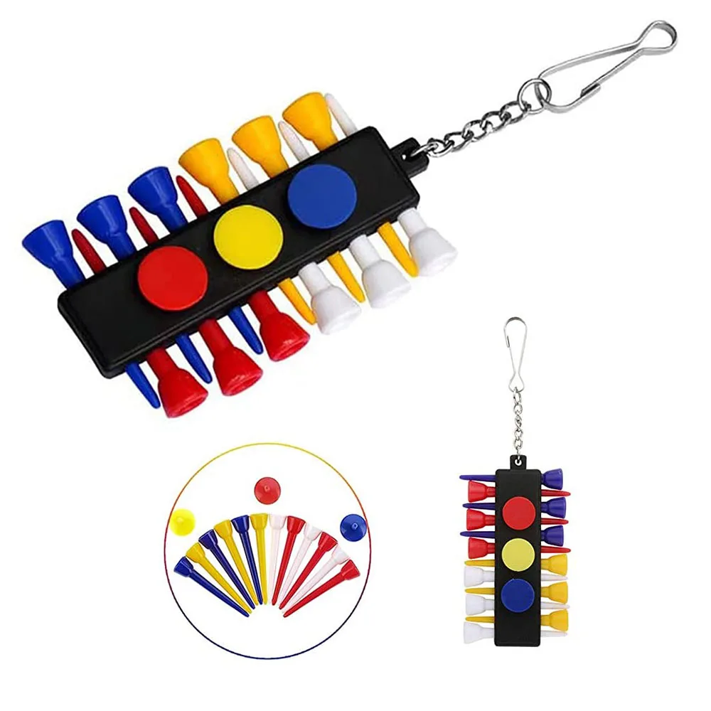 One-piece Dropshipping Outdoor Golf Tee Holder Carrier 12 Golf Ball Tees with 3 Ball Markers with Keychain
