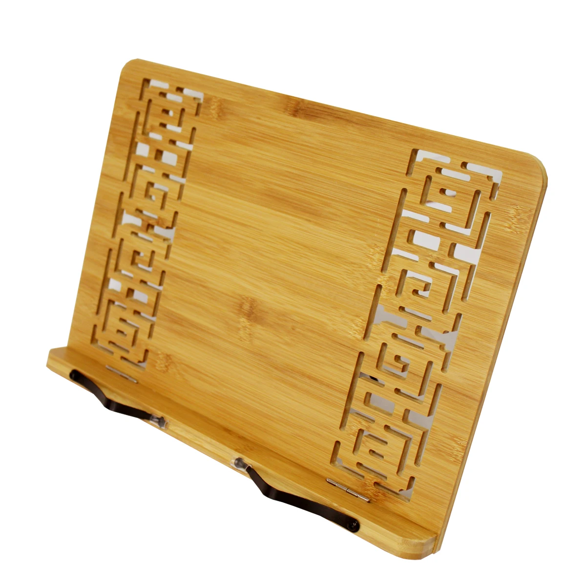 natural bamboo portable adjustable table book tray holder recipe book holder bamboo book stand for reading with Page Paper Clips