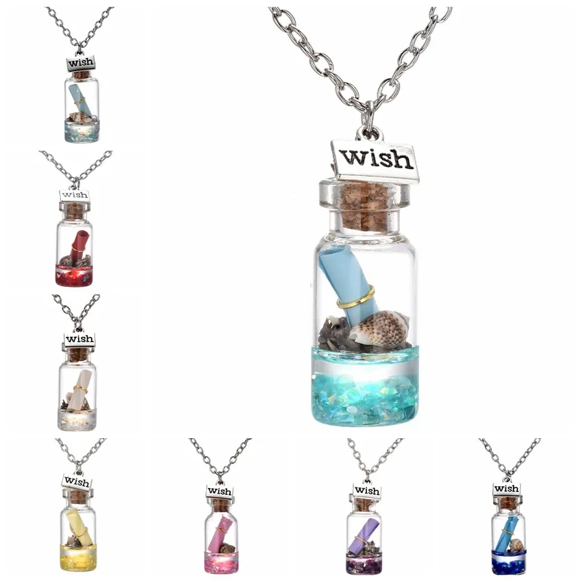 glass drift bottle pendant necklace wish bottle pendant necklace  message  bottle pendant necklace with wish paper inside