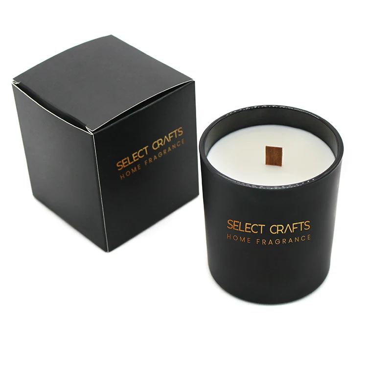 Wholesale Custom Wood Wick Logo Printed Matt Black Glass Scented Candle