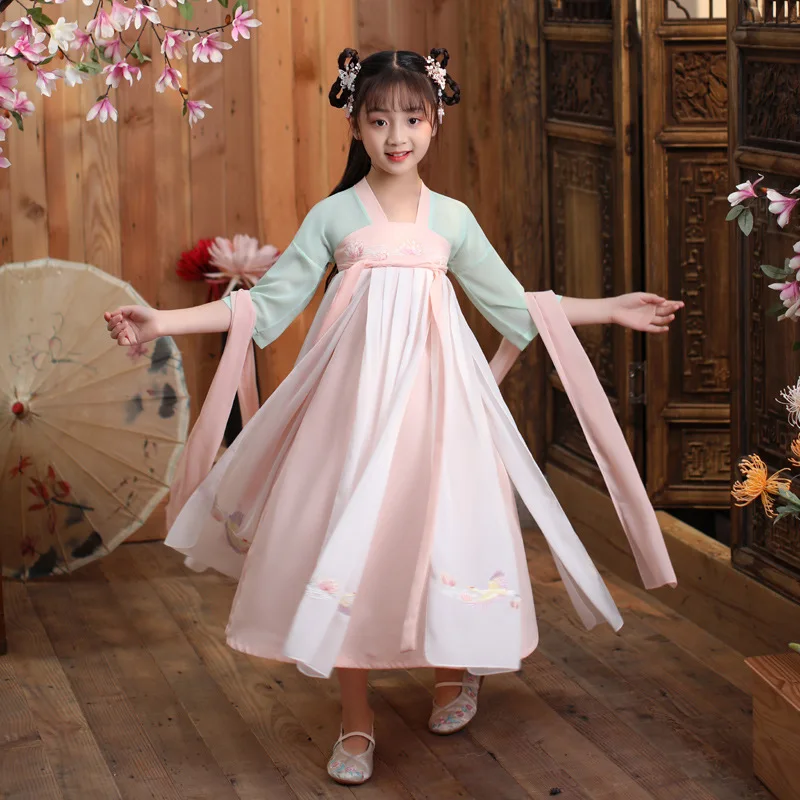  Летнее платье Hanfu для девочек детская одежда в китайском стиле костюм Тан супер