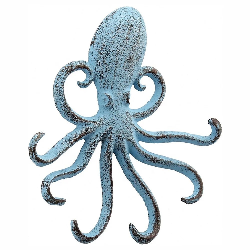 EASTOMMY ET-406056 Sea Theme Antique Look Decorative Rustic Resin Octopus Five Arm Practical Key Coat Towel Wall Hanging Hooks