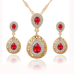 New Earrings Necklace Set Combination Crystal Earrings Drop Pendant Jewelry Three-Piece Small Stud Jewelry Set