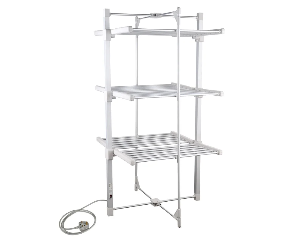 3-Tier Electric Drying Clothes Racks Heating Tower Hangers Electric Aluminum Floor Standing