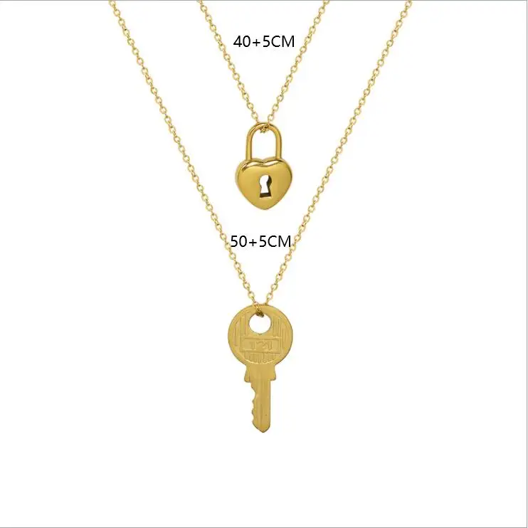 Moge New Arrival Couples Jewelry Heart Locket Necklace Padlock and Key Pendant Necklace Set for Women Gift