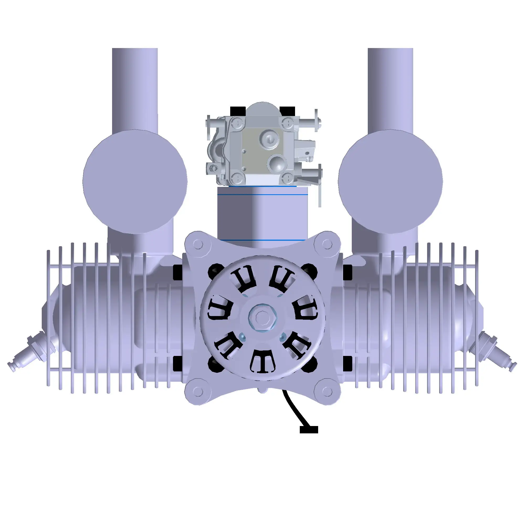 The UAV is horizontally opposed with a two-cylinder two-stroke gasoline model airplane engine 130cc