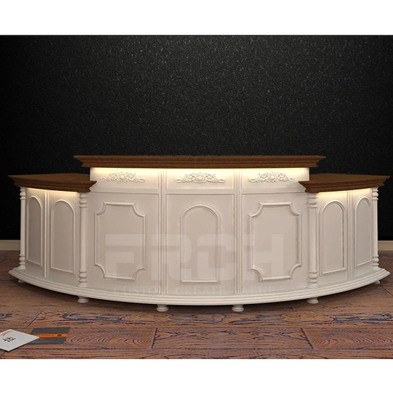 China Supply Retail  Elegant White Nordic U Shape Wooden Reception Counter Design Front Desk