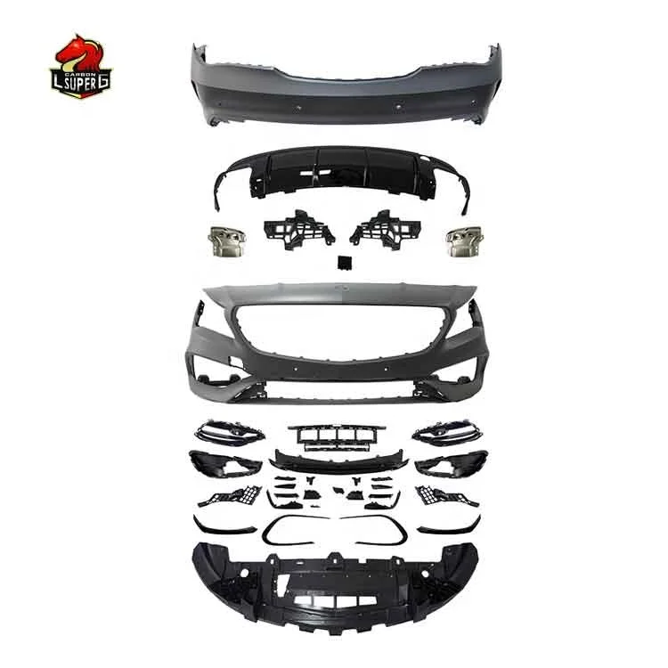 2020 w117 CLA200 CLA220 CLA45 body kit for w117 to CLA45 style with front bumper grille rear bumper and exhaust tips