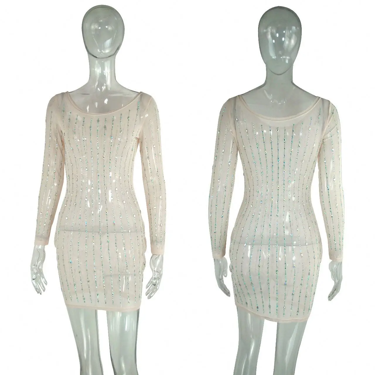 D12334 2021 Autumn mesh hot drilling elegant casual bodycon  see-through night club plus size dresses for women clothing