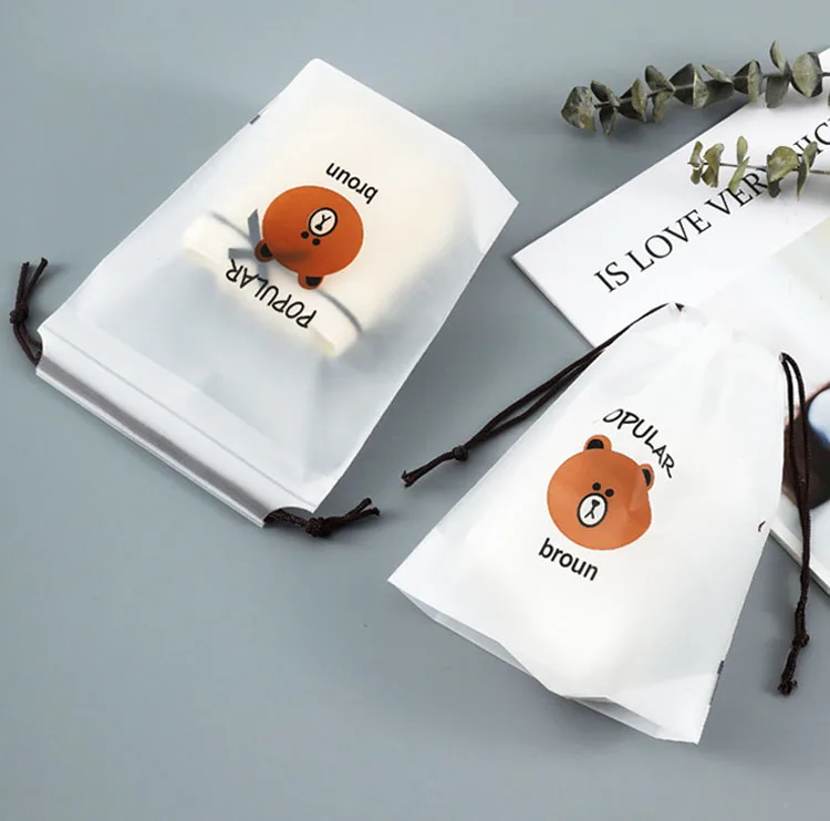 Bear Drawstring Pocket Waterproof Socks Packaging Bag Transparent Drawstring Bag