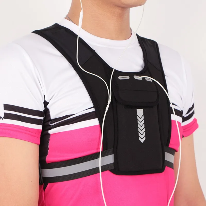 walking reflective vest Running Backpack Vest Cell Phone Chest Harness Bag