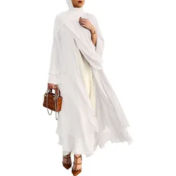 TD New Arrival Solid Color Muslim Cardigan Double Chiffon Muslim Scarfs Kaftan Abaya Islamic Clothing