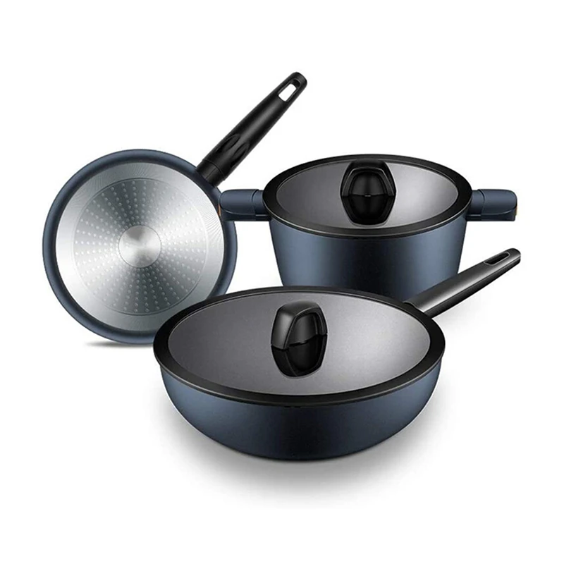
Home Cooking 5pcs Pressed Induction Non-stick Wok Frypan and Casserole Pot Cookware Set 