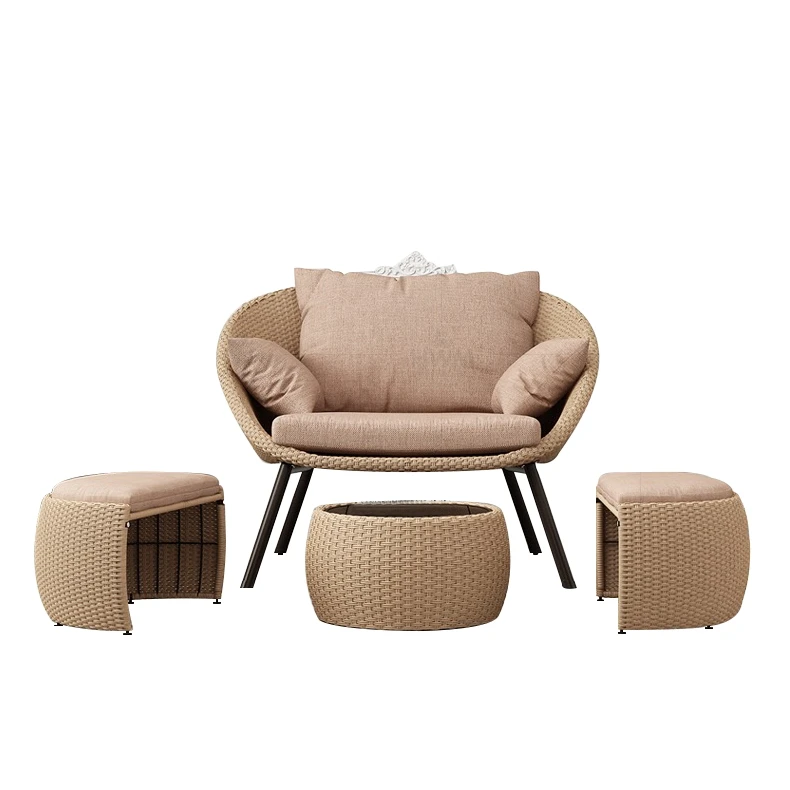 Modern natural  aluminum outdoor patio furniture Single rattan sofa for stool  coffee table set