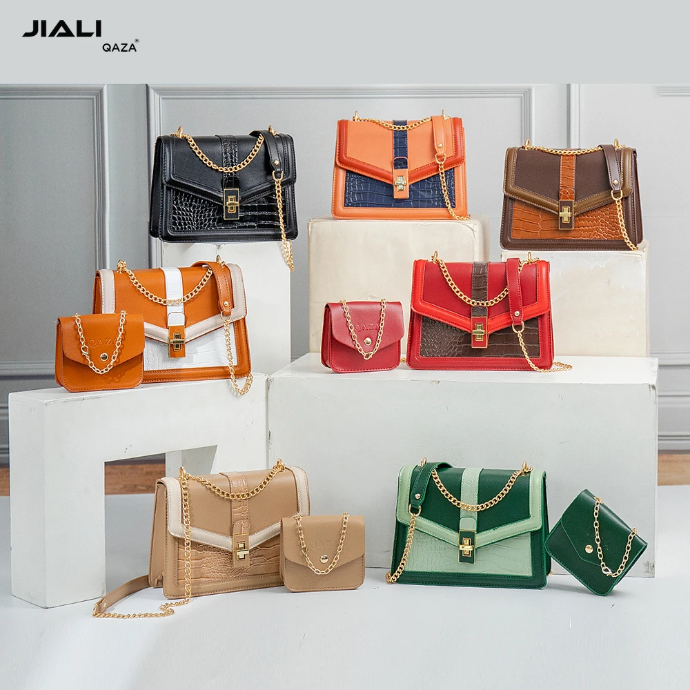 QAZA high quality luxury crocodile pattern 2 in 1women shoulder bag 2024 designer new fashion PU leather ladies chain side bags