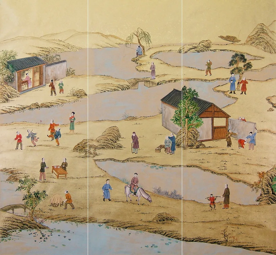 ROYI ART Chinoiserie hand painted wallpaper and embroidered silk wallpaper