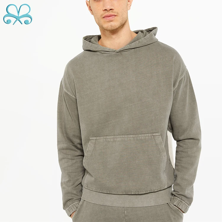 Hip Hop 100% Cotton Long Cuffed Sleeve Street Wear Olive Washed Hoodies