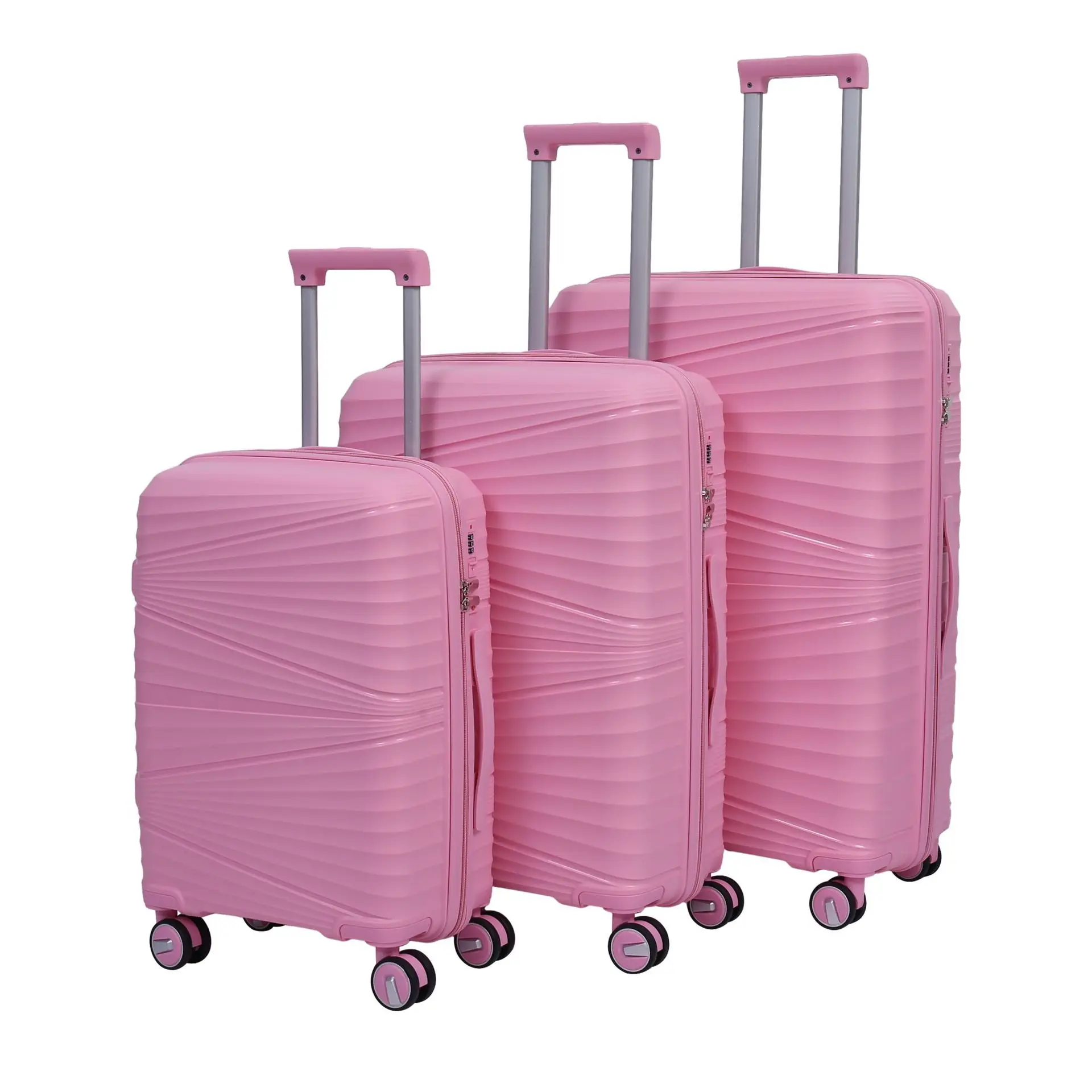 Fashionable Made in China high strong flexibility pp hard trolley luggage suitcase set