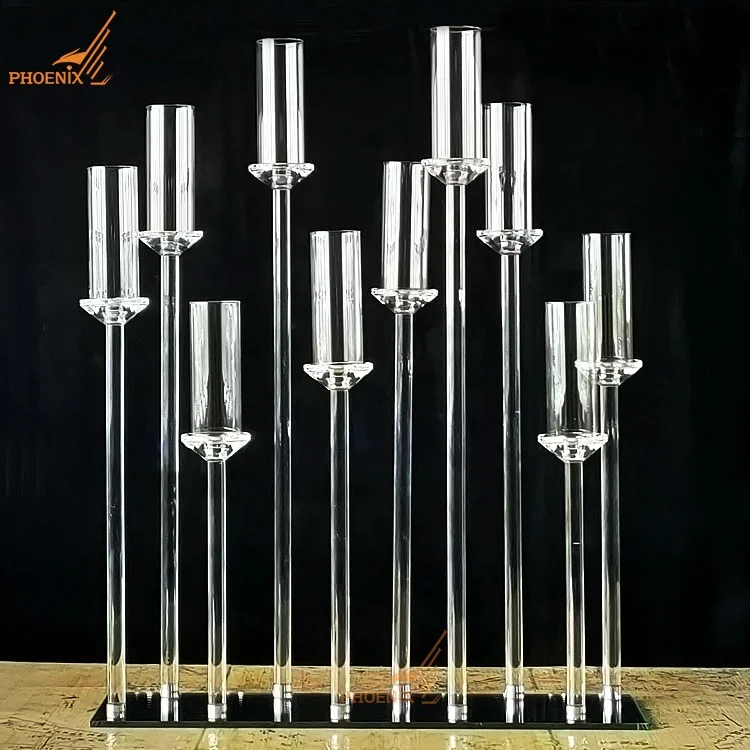 Factory Hot Sale 10 Arms Candle Holders Crystal Candelabra Centerpieces Glass For Wedding Decoration