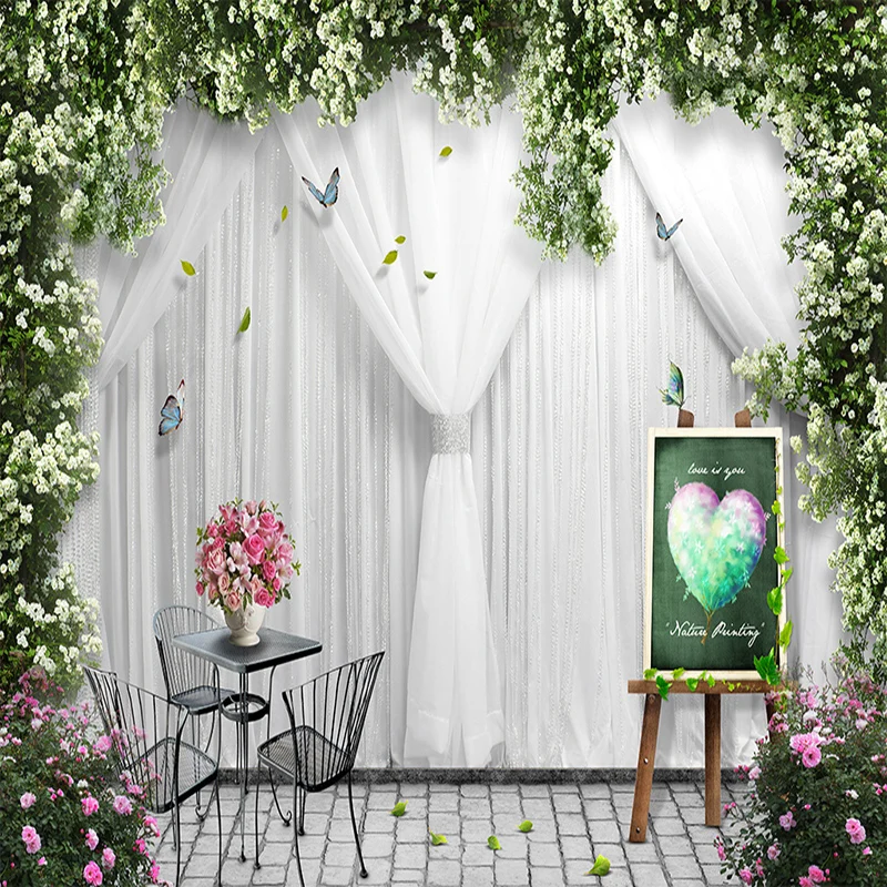 Custom 3D Photo Wallpaper European Style Silk White Floral Rose Flower Wedding Photography Background Decor Wall Mural Wallpaper